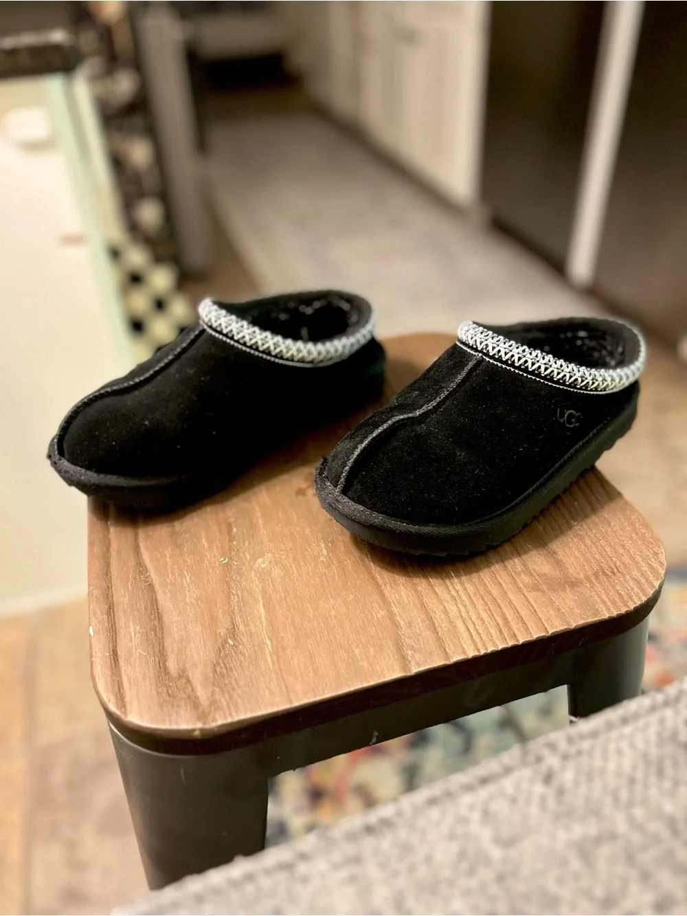 UGG Kids Black Slip-On Suede Clog with Braided Trim